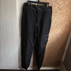 Black Cargo Jogger Pants with Tapered Fit